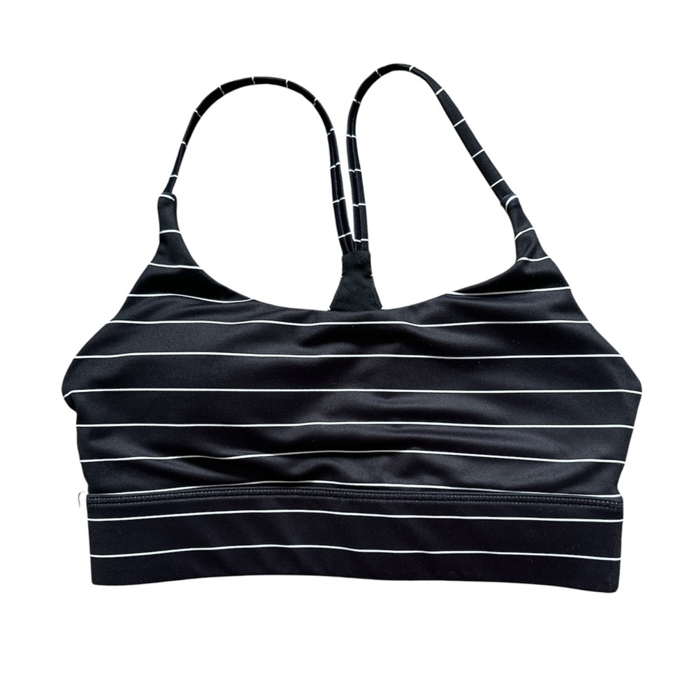 ZYIA Black and White Striped Sports Bra